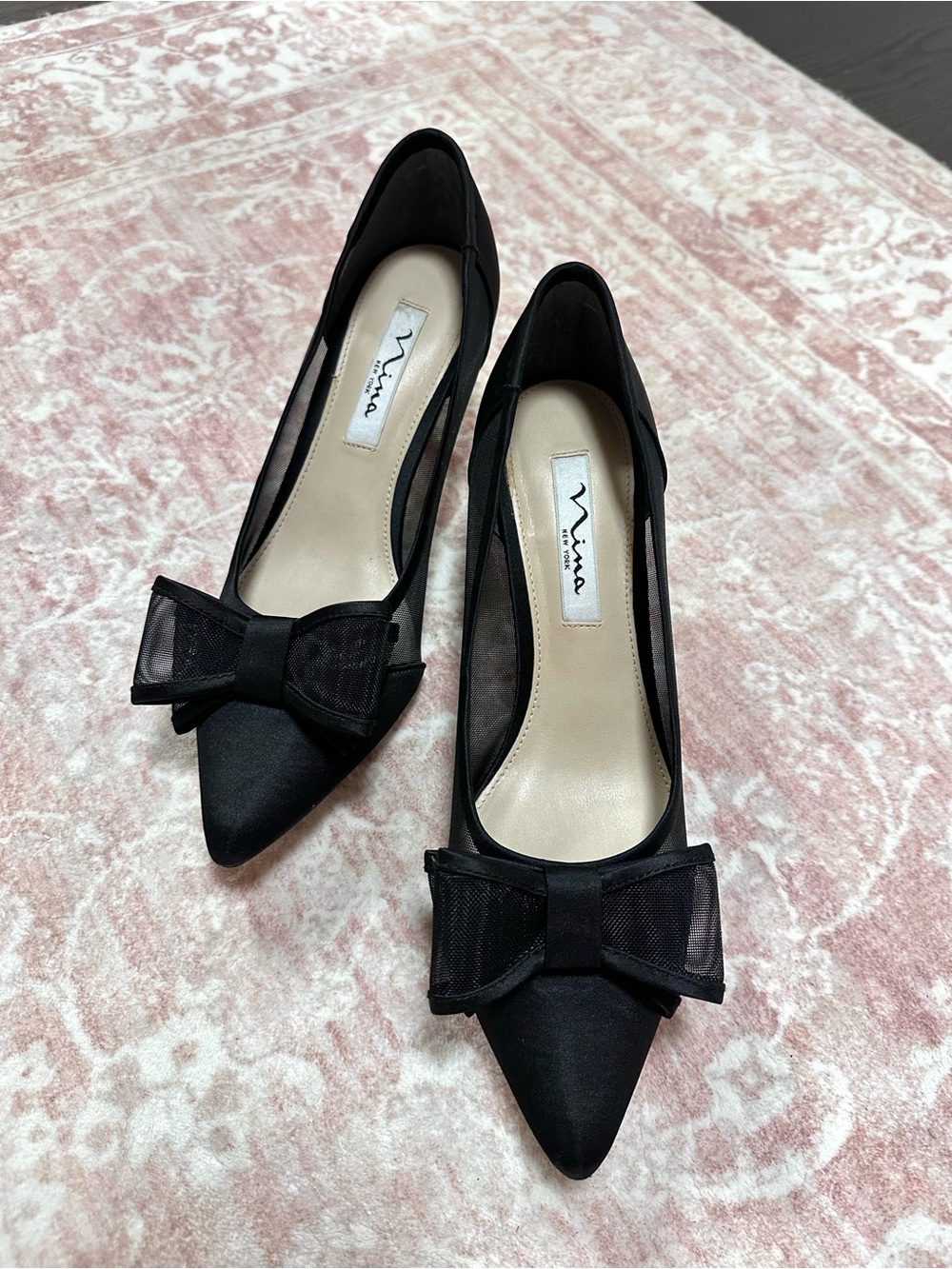 Nina 🖤 Satin & Sheer Bow Pointed Heels